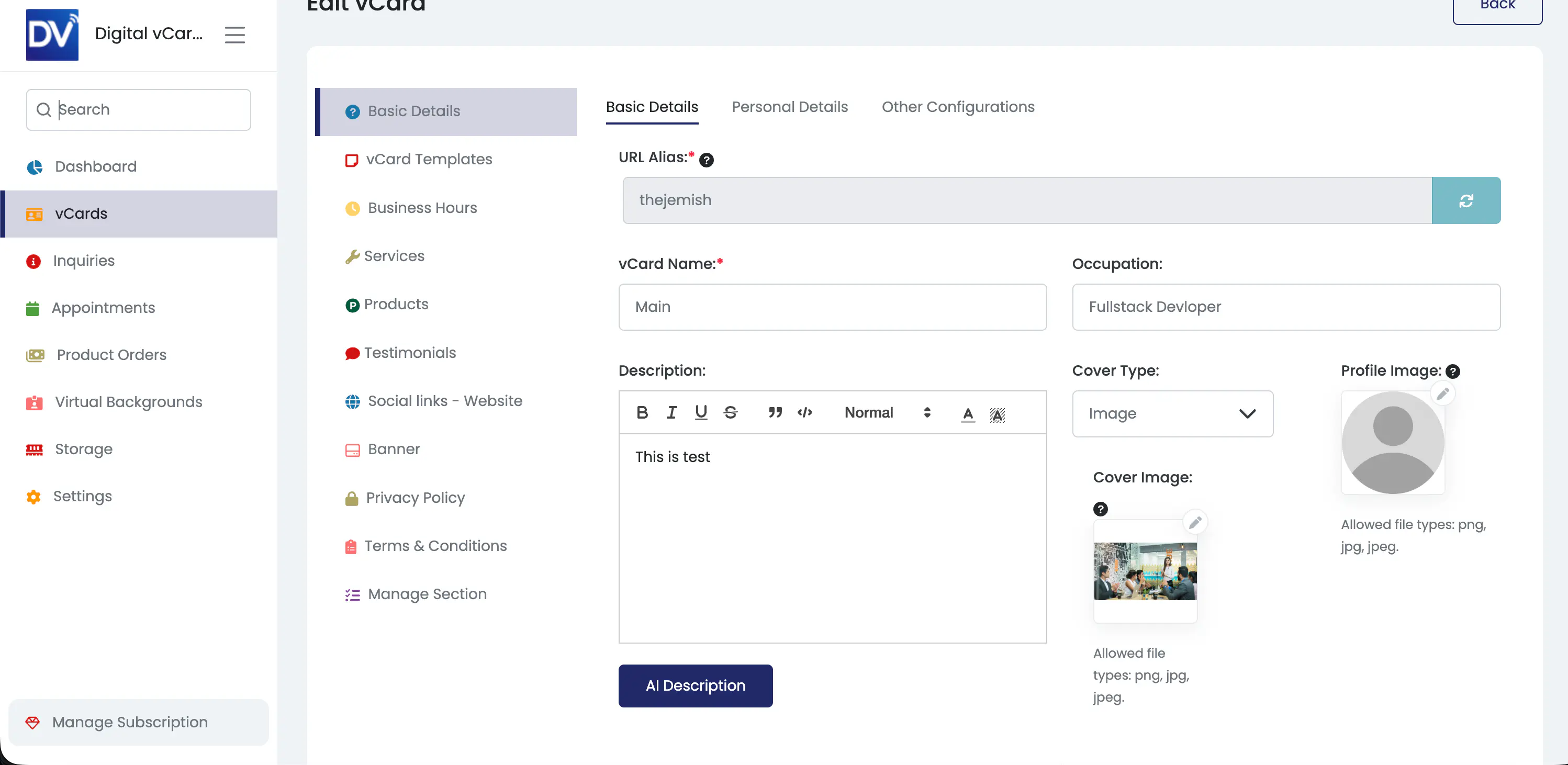 Card Builder Interface