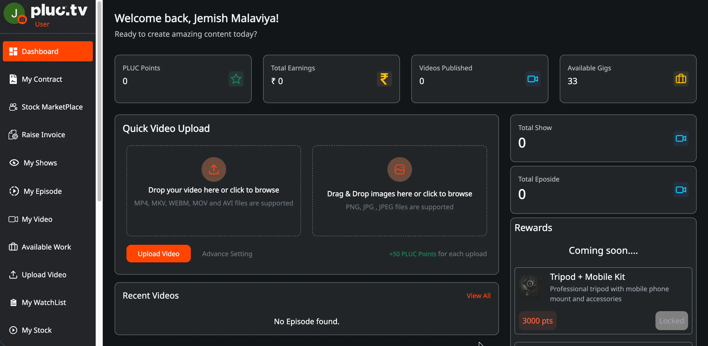 Pluc TV Creator Dashboard