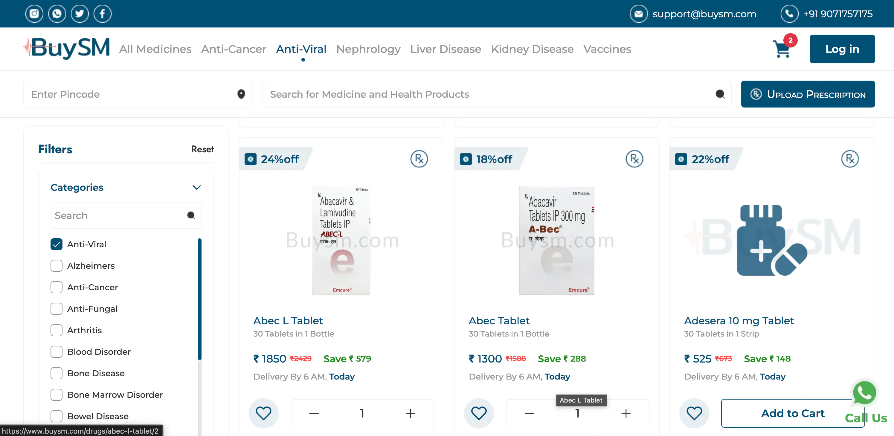 Medicine Category Listing & Filter Dashboard